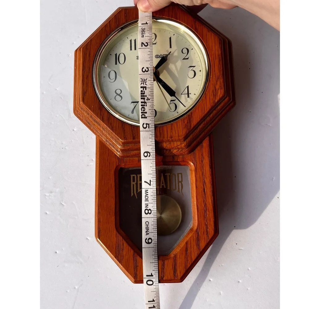 Lone Oak Regulator Wall Clock Wood Finish Schoolhouse Pendulum Quartz 10.5 Inch
